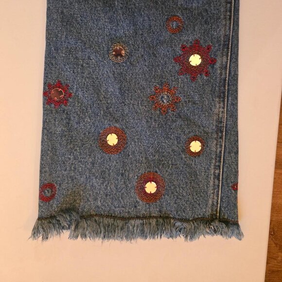 Vintage 90s Calvin Klein Embroidered Denim Jeans ✨ Frayed Hem Boho Y2K - Picture 6 of 7